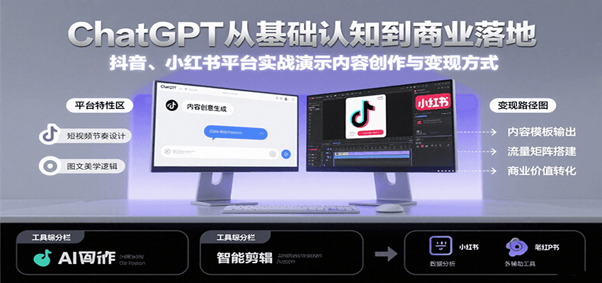 ChatGPT从基础认知到商业落地，实战演示抖音、小红书等平台的内容创作与变现-奇奇网创