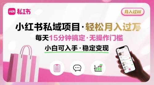 小红书私域项目 月入过W非常轻松 每天15分钟即可搞定，无任何操作门槛，小白可入手-奇奇网创