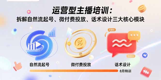 运营型主播培训：拆解自然流起号、微付费投放、话术设计三大核心模块-8月-奇奇网创