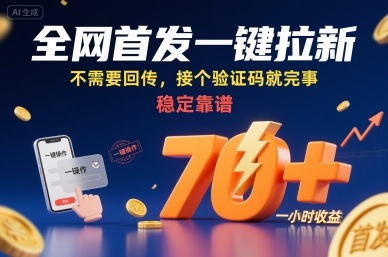 全网首发一键拉新项目，不需要回传，接个验证码就完事，稳定靠谱，一小时收益70+【揭秘】-奇奇网创