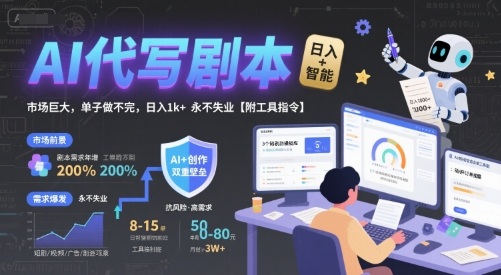 AI代写剧本，市场巨大，单子做不完，日入1k+ 永不失业【附工具指令】-奇奇网创