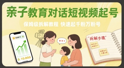 亲子教育对话短视频起号，保姆级拆解教程，快速起千粉万粉号-奇奇网创