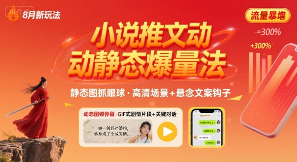 8月小说推文全新玩法，动静态图片+搭配小说文案爆量玩法-奇奇网创
