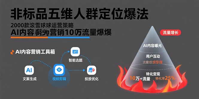 非标品五维人群定位法，2000款滚雪球运营策略，AI内容营销10万流量引爆-奇奇网创