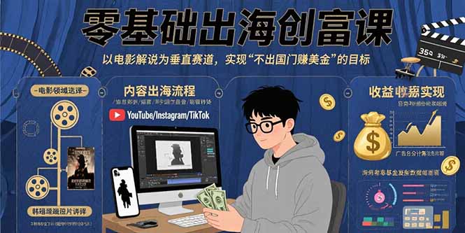 零基础出海创富课：以电影解说为垂直赛道，实现不出国门赚美金的目标-奇奇网创