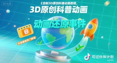 自制3D原创科普动画教程，动画还原事件，抖音最新热门赛道，可过伙伴计划-奇奇网创