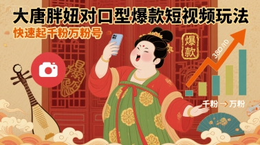 大唐胖妞对口型爆款短视频玩法，快速起千粉万粉号-奇奇网创