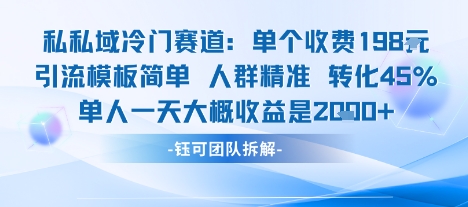 私域冷门赛道单个收费198米引流模板简单人群精准 45%的转化率单人一天大概收益多张-奇奇网创