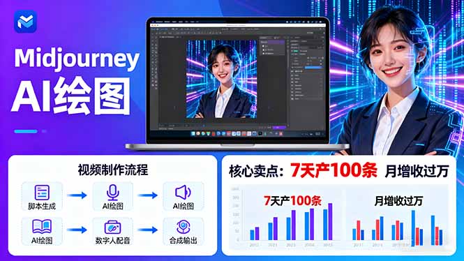 AI绘图照片开口说话视频制作：Midjourney+数字人，7天产100条月增收过万-奇奇网创