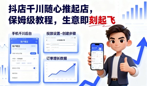 抖店千川随心推起店，保姆级教程，生意即刻起飞-奇奇网创