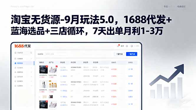 淘宝无货源-9月玩法5.0，1688代发+蓝海选品+三店循环，7天出单月利1-3万-奇奇网创