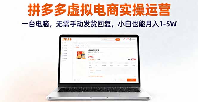 拼多多虚拟电商实操运营，一台电脑，无需手动发货回复，小白也能月入1-5W-奇奇网创