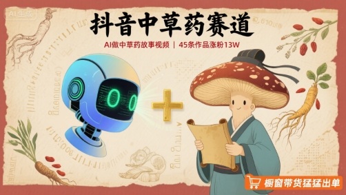 抖音中草药赛道，用AI做中草药故事视频，45条作品涨粉13W，橱窗带货猛猛出单-奇奇网创