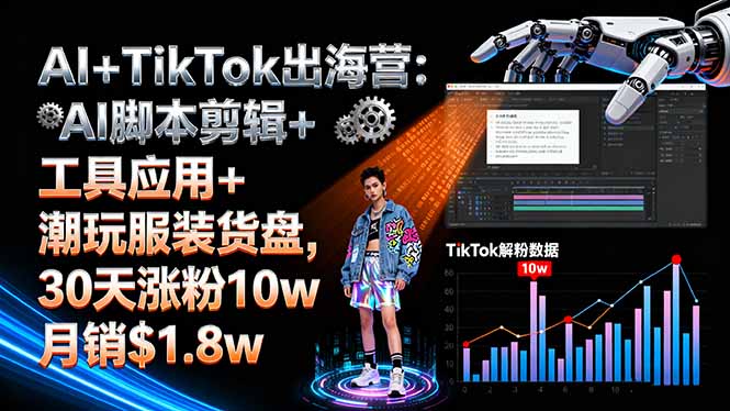 AI+TikTok出海营:AI脚本剪辑+工具应用+潮玩服装货盘,30天涨粉10w月销$1.8w-奇奇网创