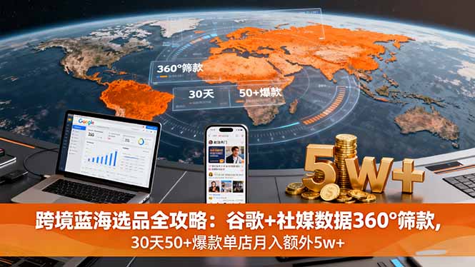 跨境蓝海选品全攻略：谷歌+社媒数据360°筛款,30天50+爆款单店月入额外5w+-奇奇网创