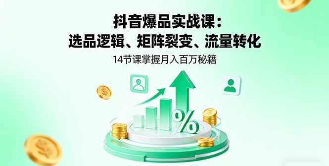 抖音爆品实战课：选品逻辑、矩阵裂变、流量转化，14节课掌握月入百万秘籍-奇奇网创