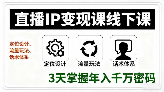 直播IP变现课线下课，定位设计、流量玩法、话术体系，3天掌握年入千万密码-奇奇网创