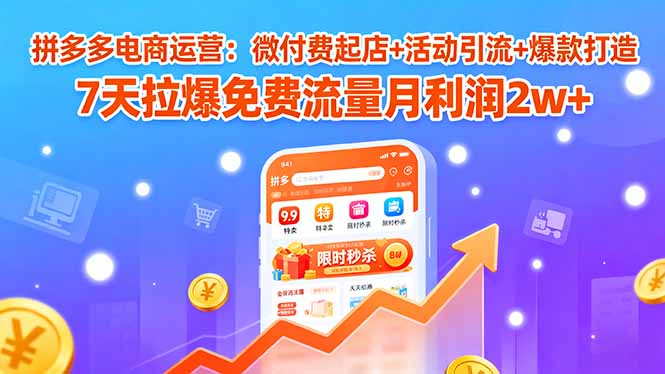 拼多多电商运营：微付费起店+活动引流+爆款打造 7天拉爆免费流量月利润2w+-奇奇网创