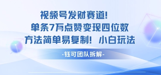 视频号发财赛道单条7W点赞变现四位数方法简单易复制小白玩法-奇奇网创