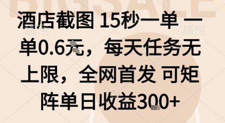 酒店截图15秒一单，一单0.6米，每天任务无上限，全网首发可矩阵单日收益3张【揭秘】-奇奇网创