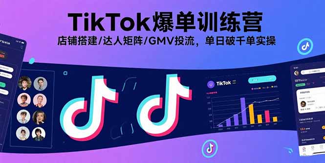 TikTok爆单训练营，店铺搭建/达人矩阵/GMV投流，单日破千单实操-奇奇网创