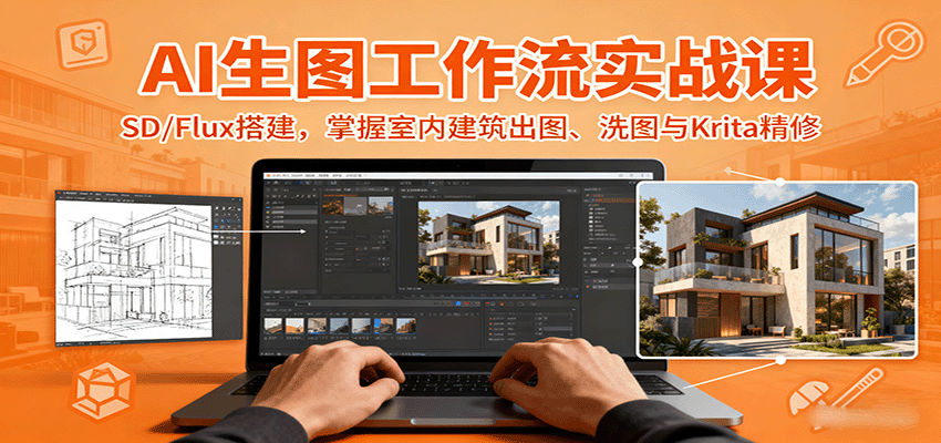 AI生图工作流实战课：SD/Flux搭建，掌握室内建筑出图、洗图与Krita精修-奇奇网创