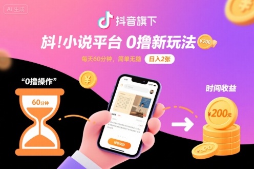 抖音旗下小说平台0撸新玩法，每天挂G60分钟，简单无脑，日入2张【揭秘】-奇奇网创