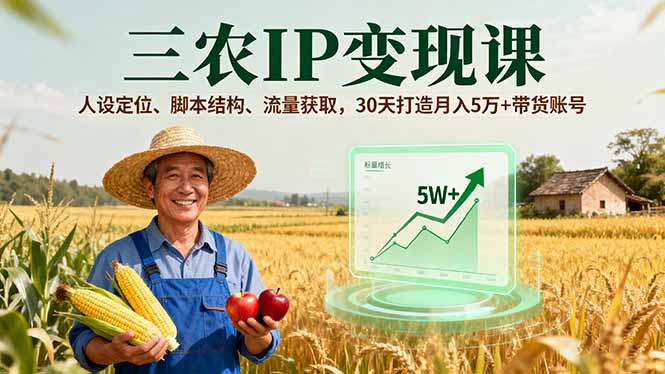 三农IP变现课，人设定位、脚本结构、流量获取，30天打造月入5万+带货账号-奇奇网创