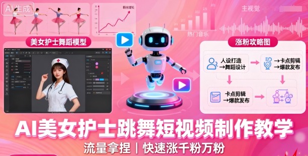 AI美女护士跳舞短视频制作教学，流量拿捏，快速涨千粉万粉【提示词+视频教程】-奇奇网创