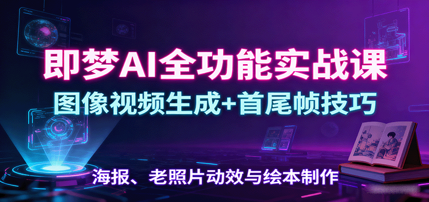 即梦AI全功能实战课：图像视频生成+首尾帧技巧，海报、老照片动效与绘本制作-奇奇网创