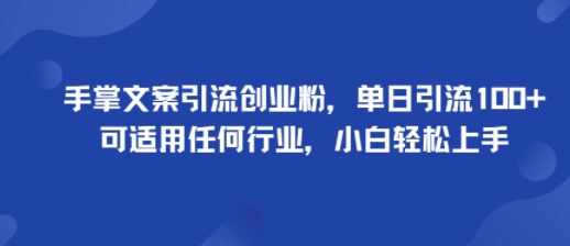 手掌文案引流创业粉，单日引流100+，可适用任何行业，小白轻松上手-奇奇网创