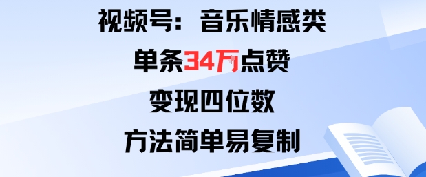 视频号分成计划新玩法：音乐情感类单条34W点赞，变现四位数，方法简单易复制-奇奇网创