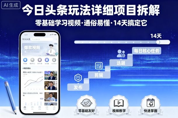 今日头条玩法详细项目拆解，零基础学习视频 通俗易懂 14天搞定它-奇奇网创