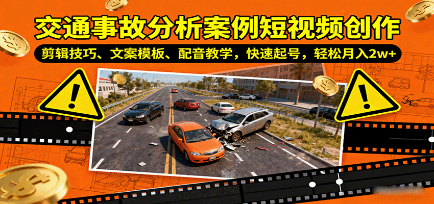 交通事故分析案例短视频创作，剪辑技巧、文案模板、配音教学，快速起号，轻松月入2w+-奇奇网创