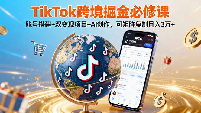 TikTo跨境掘金必修课，账号搭建+双变现项目+AI创作，可矩阵复制月入3万+-奇奇网创