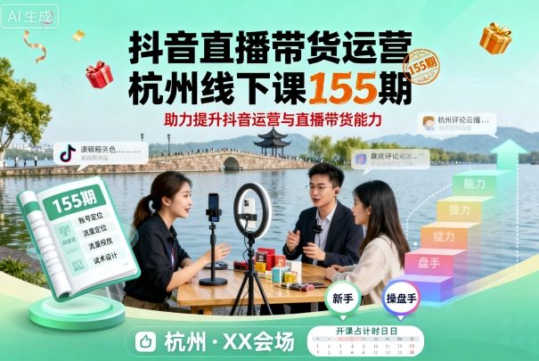 抖音直播带货运营杭州线下课155期，助力提升抖音运营与直播带货能力-奇奇网创