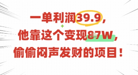 一单利润39.9，有人靠这个变现几十个，偷偷闷声发财的项目-奇奇网创
