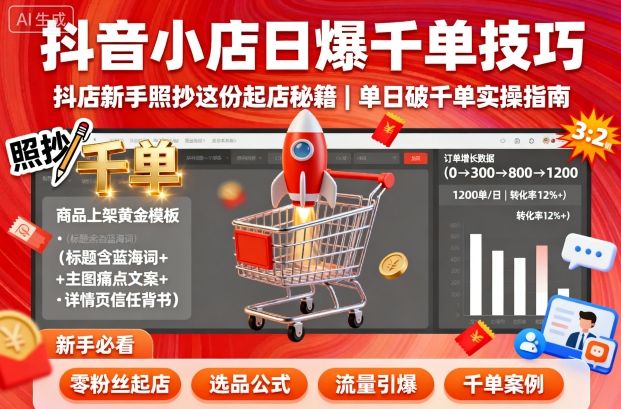 抖音小店日爆千单技巧，抖店新手照抄这份起店秘籍，单日破千单-奇奇网创