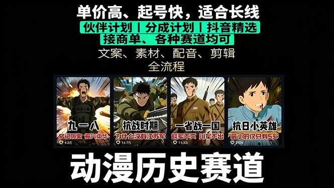 历史动漫赛道撸分成：起号、文案、素材、配音、剪辑，单视频收益破万-奇奇网创