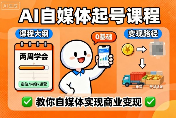 AI自媒体起号课程，0基础小白两周学会，教你自媒体实现商业变现-奇奇网创