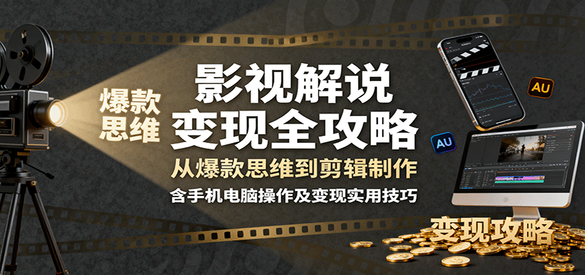 影视解说变现全攻略：从爆款思维到剪辑制作，含手机电脑操作及变现实用技巧-奇奇网创