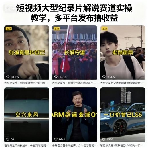 短视频大型纪录片解说赛道实操教学，多平台发布撸收益-奇奇网创