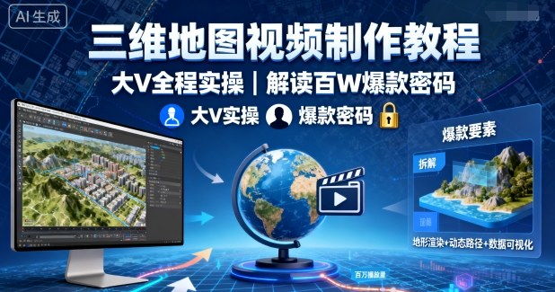三维地图视频制作教程，大V全程实操，解读百W爆款密码-奇奇网创