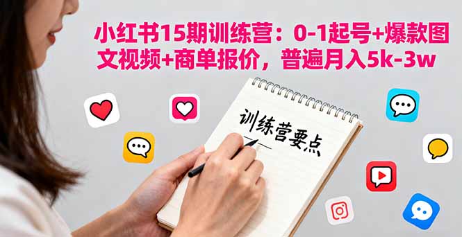 小红书15期训练营：0-1起号+爆款图文视频+商单报价，普遍月入5k-3w-奇奇网创