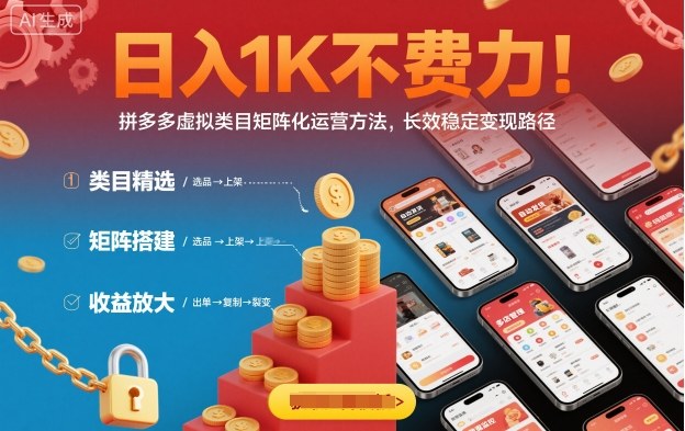 日入1K不费力！拼多多虚拟类目矩阵化运营方法，长效稳定变现路径-奇奇网创