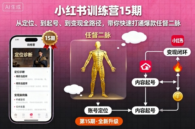 小红书训练营15期，从定位、到起号、到变现全路径，带你快速打通爆款任督二脉-奇奇网创