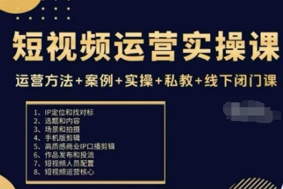 短视频运营实操课，运营方法+案例+实操+私教+线下闭门课-奇奇网创
