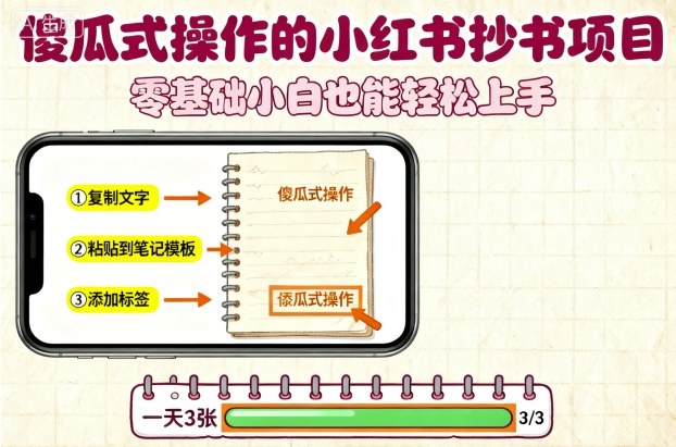 傻瓜式操作的小红书抄书项目，会复制粘贴就行，零基础小白也能一天3张-奇奇网创
