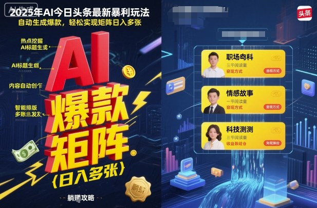 2025年AI今日头条最新暴利玩法，自动生成爆款，轻松实现矩阵日入多张-奇奇网创