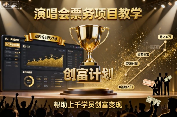 演唱会票务项目教学，业内培训天花板，帮助上千学员创富变现-奇奇网创